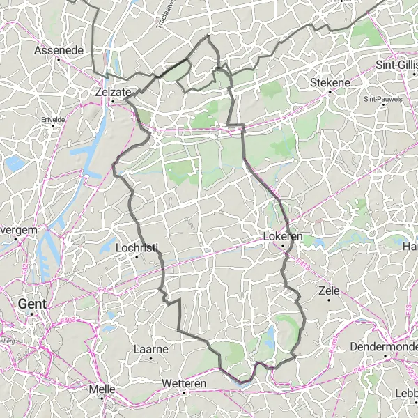 Map miniature of "Schellebelle Adventure" cycling inspiration in Prov. Oost-Vlaanderen, Belgium. Generated by Tarmacs.app cycling route planner
