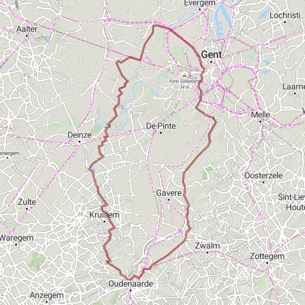 Miniatuurkaart van de fietsinspiratie "Gravelroute Bevere-Schelderode" in Prov. Oost-Vlaanderen, Belgium. Gemaakt door de Tarmacs.app fietsrouteplanner
