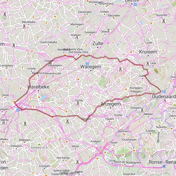 Miniature de la carte de l'inspiration cycliste "Boucle de Petegemberg à Wannegem" dans la Prov. Oost-Vlaanderen, Belgium. Générée par le planificateur d'itinéraire cycliste Tarmacs.app