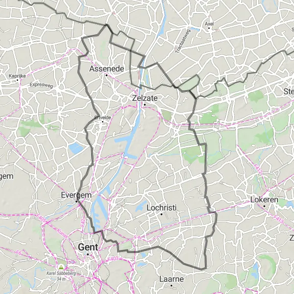 Miniatuurkaart van de fietsinspiratie "Boekhoute-Destelbergen-Kluizen" in Prov. Oost-Vlaanderen, Belgium. Gemaakt door de Tarmacs.app fietsrouteplanner