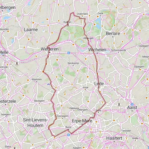 Karten-Miniaturansicht der Radinspiration "Gemütliche Gravel-Fahrt durch die Region" in Prov. Oost-Vlaanderen, Belgium. Erstellt vom Tarmacs.app-Routenplaner für Radtouren