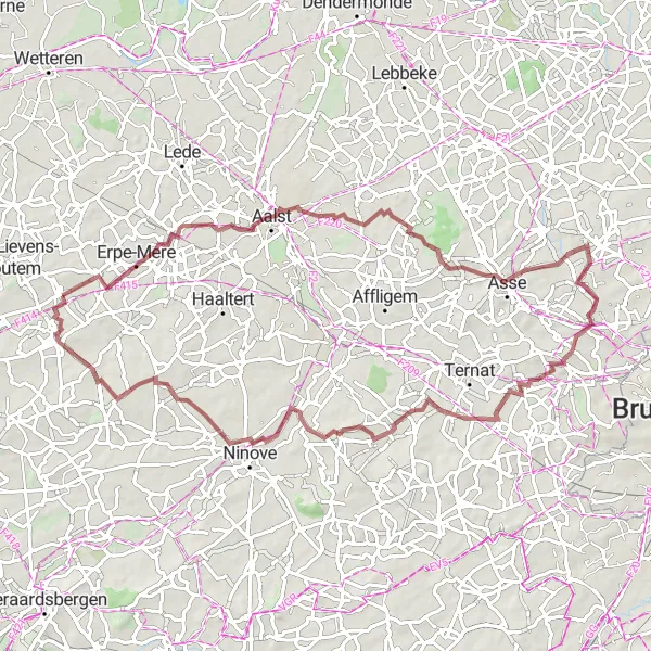 Karten-Miniaturansicht der Radinspiration "Borsbeke nach Woubrechtegem Schottertour" in Prov. Oost-Vlaanderen, Belgium. Erstellt vom Tarmacs.app-Routenplaner für Radtouren