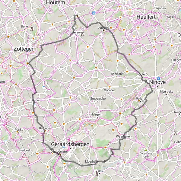 Karten-Miniaturansicht der Radinspiration "Radtour von Borsbeke nach Godveerdegem" in Prov. Oost-Vlaanderen, Belgium. Erstellt vom Tarmacs.app-Routenplaner für Radtouren