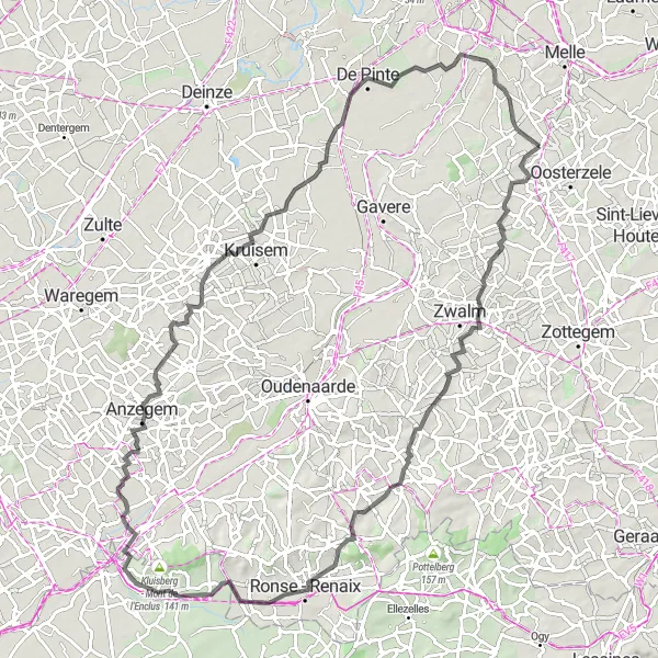 Map miniature of "Moortsele to Zwijnaarde Road Route" cycling inspiration in Prov. Oost-Vlaanderen, Belgium. Generated by Tarmacs.app cycling route planner