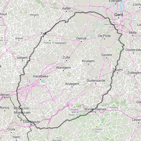 Miniature de la carte de l'inspiration cycliste "Défi cycliste à Wevelgem" dans la Prov. Oost-Vlaanderen, Belgium. Générée par le planificateur d'itinéraire cycliste Tarmacs.app