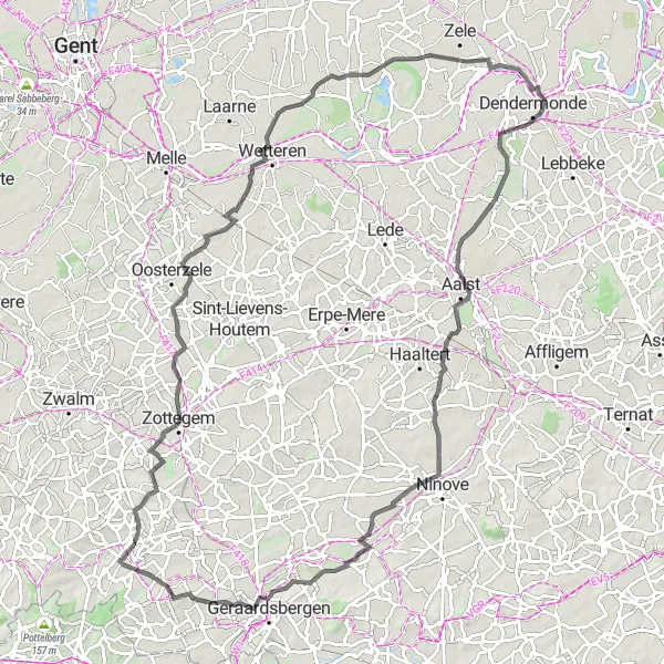 Map miniature of "The Hills of Brakel" cycling inspiration in Prov. Oost-Vlaanderen, Belgium. Generated by Tarmacs.app cycling route planner