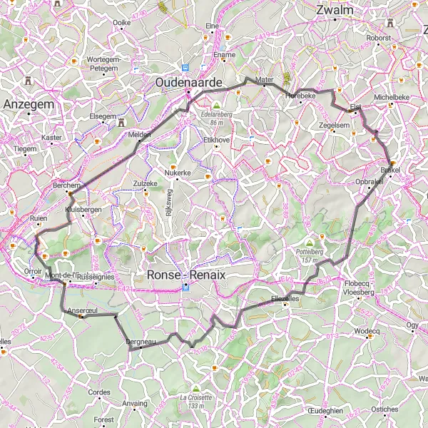 Karten-Miniaturansicht der Radinspiration "Die Hügel von Oost-Vlaanderen" in Prov. Oost-Vlaanderen, Belgium. Erstellt vom Tarmacs.app-Routenplaner für Radtouren