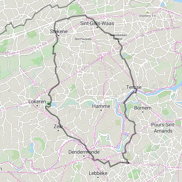 Miniatuurkaart van de fietsinspiratie "Route vanuit Buggenhout via Zele, Stekene en Nieuwkerken-Waas naar Briel" in Prov. Oost-Vlaanderen, Belgium. Gemaakt door de Tarmacs.app fietsrouteplanner