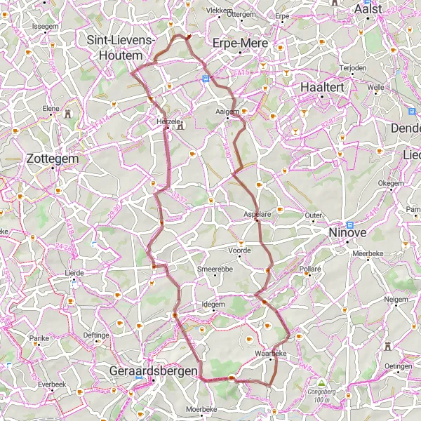 Miniatuurkaart van de fietsinspiratie "Gravelroute rond Burst" in Prov. Oost-Vlaanderen, Belgium. Gemaakt door de Tarmacs.app fietsrouteplanner