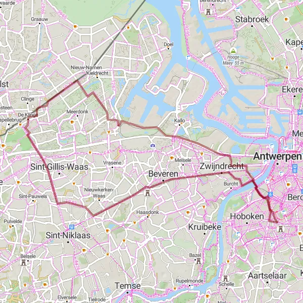 Map miniature of "Nature's Adventure" cycling inspiration in Prov. Oost-Vlaanderen, Belgium. Generated by Tarmacs.app cycling route planner