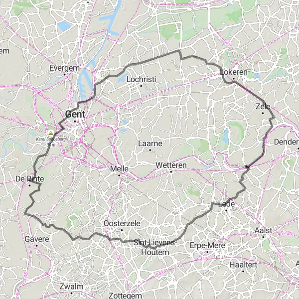 Karten-Miniaturansicht der Radinspiration "Karel Sabbeberg und Vlierzele-Route" in Prov. Oost-Vlaanderen, Belgium. Erstellt vom Tarmacs.app-Routenplaner für Radtouren
