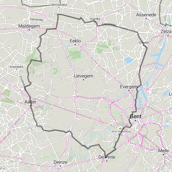 Map miniature of "Grand Noble Castle Tour" cycling inspiration in Prov. Oost-Vlaanderen, Belgium. Generated by Tarmacs.app cycling route planner