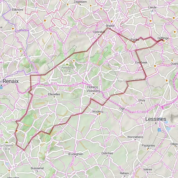 Miniature de la carte de l'inspiration cycliste "Exploration des Sentiers Gravel" dans la Prov. Oost-Vlaanderen, Belgium. Générée par le planificateur d'itinéraire cycliste Tarmacs.app