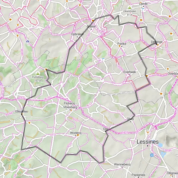 Karten-Miniaturansicht der Radinspiration "Kulturelle Radtour von Deftinge" in Prov. Oost-Vlaanderen, Belgium. Erstellt vom Tarmacs.app-Routenplaner für Radtouren