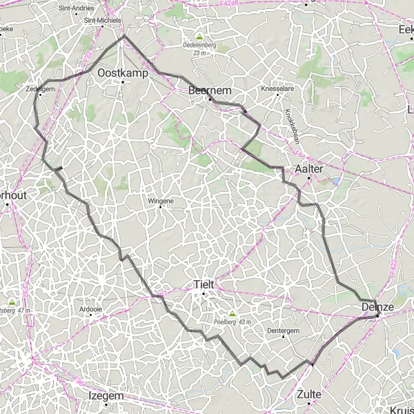 Miniatuurkaart van de fietsinspiratie "Wegroute Wakken-Vinkt" in Prov. Oost-Vlaanderen, Belgium. Gemaakt door de Tarmacs.app fietsrouteplanner