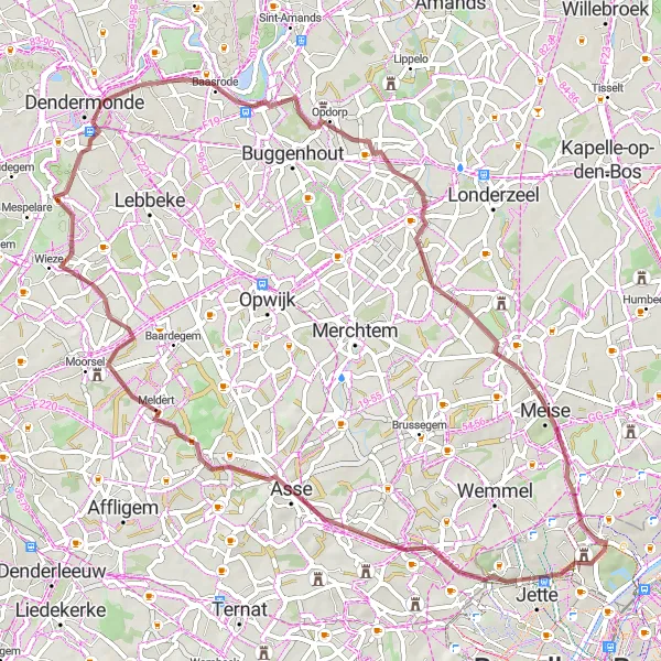 Map miniature of "Exploring the Heartland" cycling inspiration in Prov. Oost-Vlaanderen, Belgium. Generated by Tarmacs.app cycling route planner