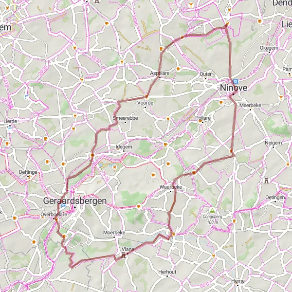 Miniatuurkaart van de fietsinspiratie "Gravelroute naar Lebeke" in Prov. Oost-Vlaanderen, Belgium. Gemaakt door de Tarmacs.app fietsrouteplanner