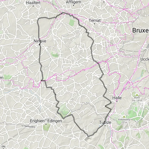 Map miniature of "Denderhoutem Grand Tour" cycling inspiration in Prov. Oost-Vlaanderen, Belgium. Generated by Tarmacs.app cycling route planner