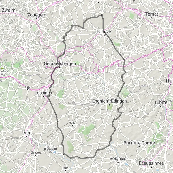 Miniature de la carte de l'inspiration cycliste "Vallée de la Dendre" dans la Prov. Oost-Vlaanderen, Belgium. Générée par le planificateur d'itinéraire cycliste Tarmacs.app