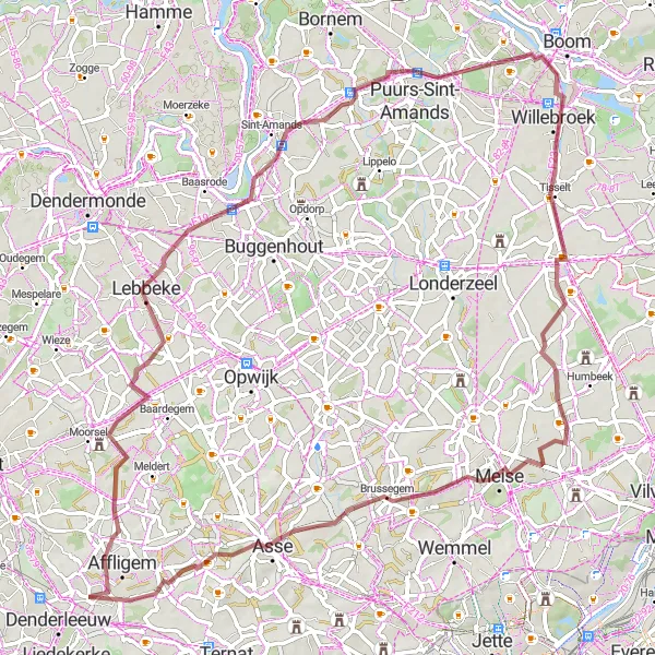 Karten-Miniaturansicht der Radinspiration "Erkundung der Natur in der Nähe von Denderleeuw" in Prov. Oost-Vlaanderen, Belgium. Erstellt vom Tarmacs.app-Routenplaner für Radtouren