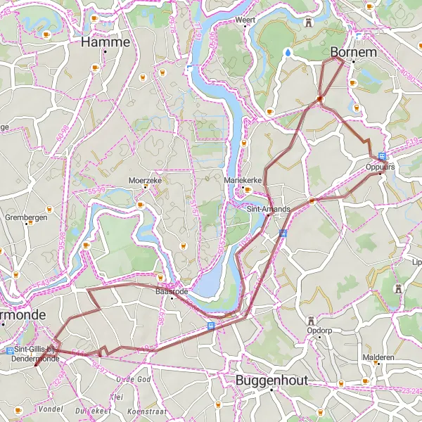 Map miniature of "Gavere Gravel Adventure" cycling inspiration in Prov. Oost-Vlaanderen, Belgium. Generated by Tarmacs.app cycling route planner