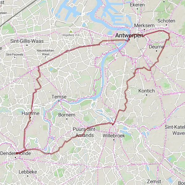 Map miniature of "Scenic Ride to Dendermonde" cycling inspiration in Prov. Oost-Vlaanderen, Belgium. Generated by Tarmacs.app cycling route planner