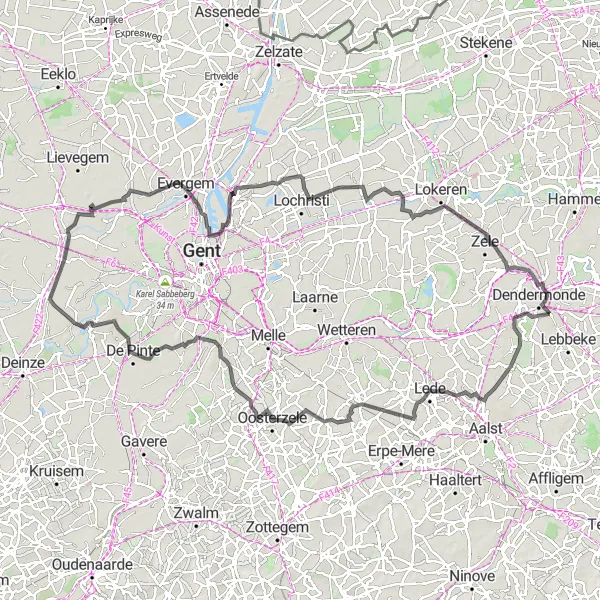 Map miniature of "Discover the Scheldt Valley" cycling inspiration in Prov. Oost-Vlaanderen, Belgium. Generated by Tarmacs.app cycling route planner