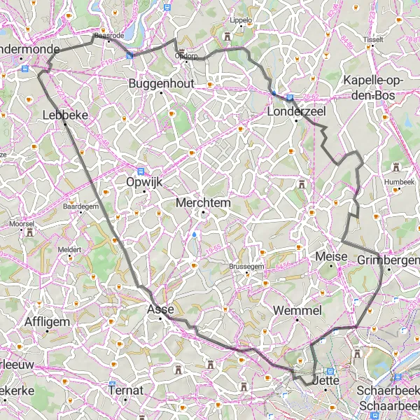 Karten-Miniaturansicht der Radinspiration "Kulturreiche Road-Tour durch belgische Dörfer" in Prov. Oost-Vlaanderen, Belgium. Erstellt vom Tarmacs.app-Routenplaner für Radtouren