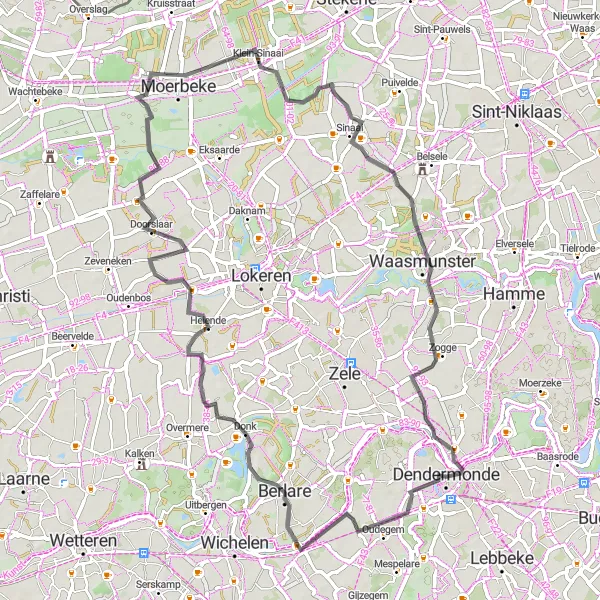 Miniatuurkaart van de fietsinspiratie "Wegroute naar Dendermonde" in Prov. Oost-Vlaanderen, Belgium. Gemaakt door de Tarmacs.app fietsrouteplanner