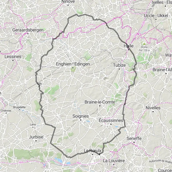 Miniature de la carte de l'inspiration cycliste "Aventure cycliste à travers les environs de Denderwindeke" dans la Prov. Oost-Vlaanderen, Belgium. Générée par le planificateur d'itinéraire cycliste Tarmacs.app