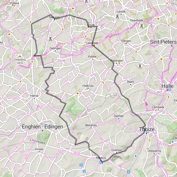 Miniatuurkaart van de fietsinspiratie "Verkenning van het Petit train du bonheur en Kokejane" in Prov. Oost-Vlaanderen, Belgium. Gemaakt door de Tarmacs.app fietsrouteplanner