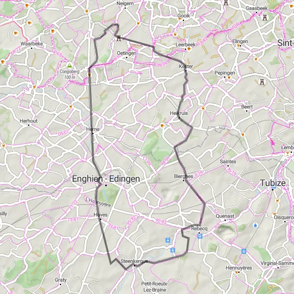 Map miniature of "Historical Marvels and Serene Landscapes" cycling inspiration in Prov. Oost-Vlaanderen, Belgium. Generated by Tarmacs.app cycling route planner