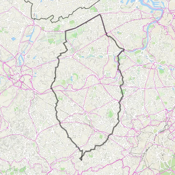 Map miniature of "Marked Roads and Rich Countryside" cycling inspiration in Prov. Oost-Vlaanderen, Belgium. Generated by Tarmacs.app cycling route planner