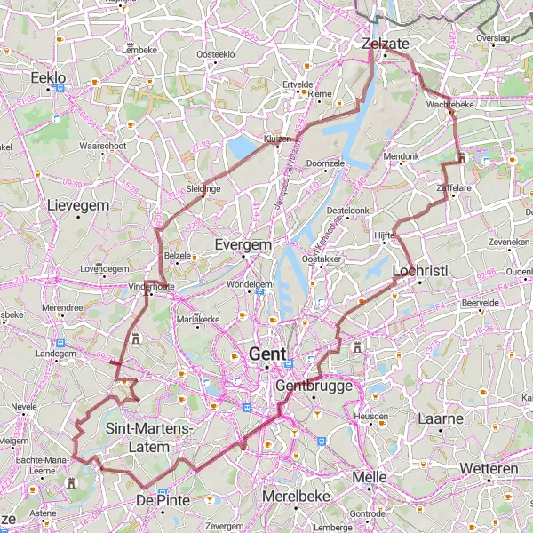 Miniatuurkaart van de fietsinspiratie "Historische Kastelen en Landschappen" in Prov. Oost-Vlaanderen, Belgium. Gemaakt door de Tarmacs.app fietsrouteplanner