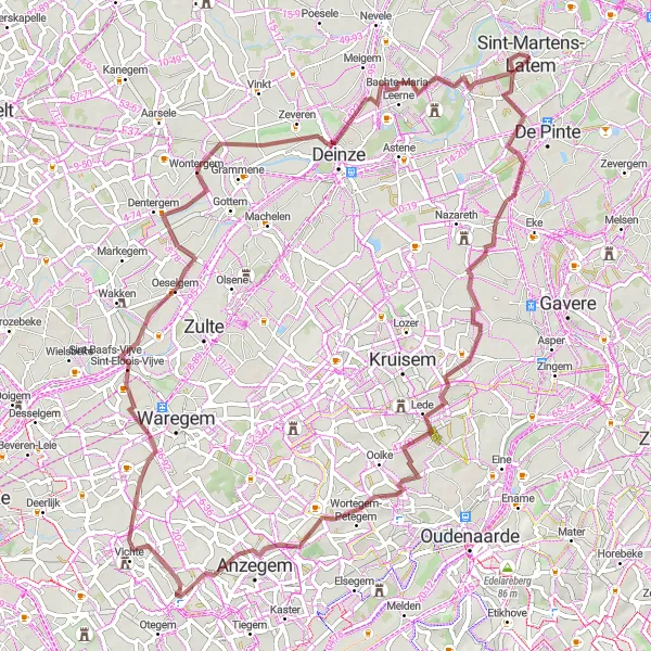 Miniature de la carte de l'inspiration cycliste "Circuit des collines flamandes" dans la Prov. Oost-Vlaanderen, Belgium. Générée par le planificateur d'itinéraire cycliste Tarmacs.app