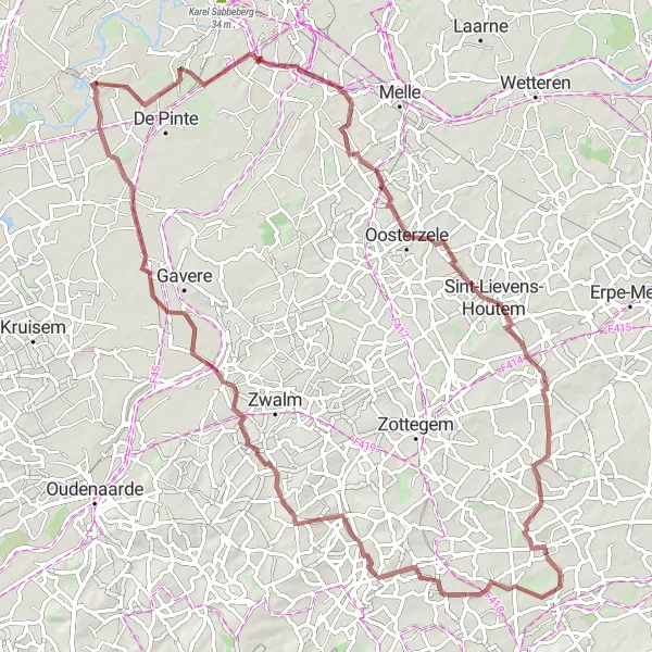 Map miniature of "Deurle Gravel Adventure" cycling inspiration in Prov. Oost-Vlaanderen, Belgium. Generated by Tarmacs.app cycling route planner