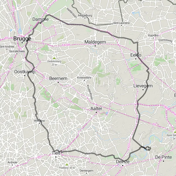 Map miniature of "The Flanders Countryside Road Loop" cycling inspiration in Prov. Oost-Vlaanderen, Belgium. Generated by Tarmacs.app cycling route planner