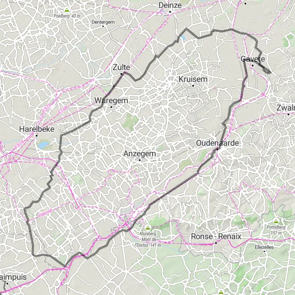 Karten-Miniaturansicht der Radinspiration "Entdeckungstour von Asper nach Zulte" in Prov. Oost-Vlaanderen, Belgium. Erstellt vom Tarmacs.app-Routenplaner für Radtouren