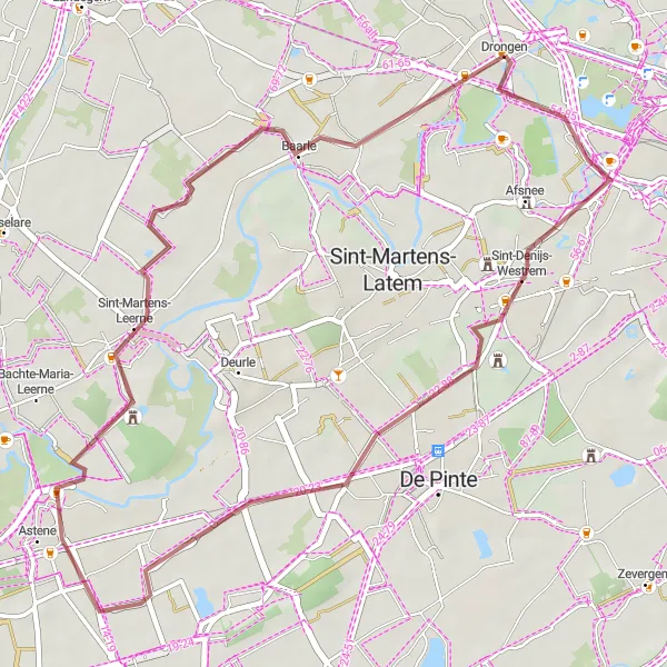 Map miniature of "The Scenic Tour" cycling inspiration in Prov. Oost-Vlaanderen, Belgium. Generated by Tarmacs.app cycling route planner