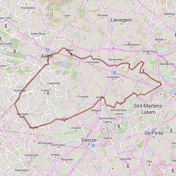 Miniature de la carte de l'inspiration cycliste "Circuit rural d'Aalter" dans la Prov. Oost-Vlaanderen, Belgium. Générée par le planificateur d'itinéraire cycliste Tarmacs.app