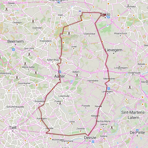 Karten-Miniaturansicht der Radinspiration "Gravelroute durch Merendree und Aalter" in Prov. Oost-Vlaanderen, Belgium. Erstellt vom Tarmacs.app-Routenplaner für Radtouren