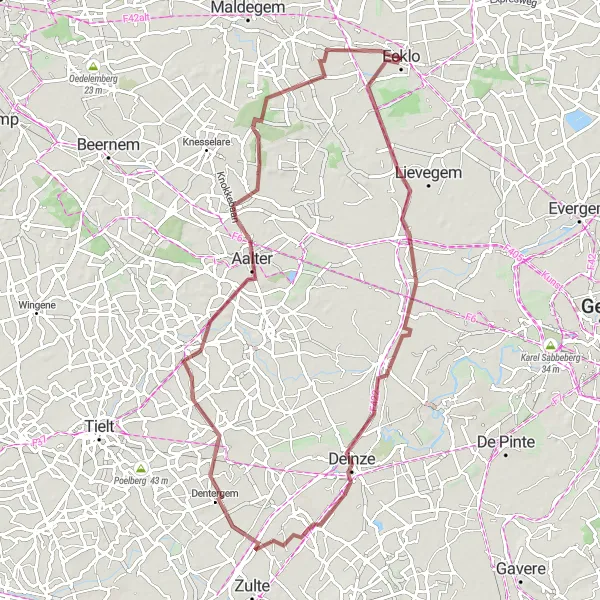 Karten-Miniaturansicht der Radinspiration "Gravel-Abenteuer von Eeklo nach Uitkijkheuvel Maldegemveld über Landegem und Dentergem" in Prov. Oost-Vlaanderen, Belgium. Erstellt vom Tarmacs.app-Routenplaner für Radtouren