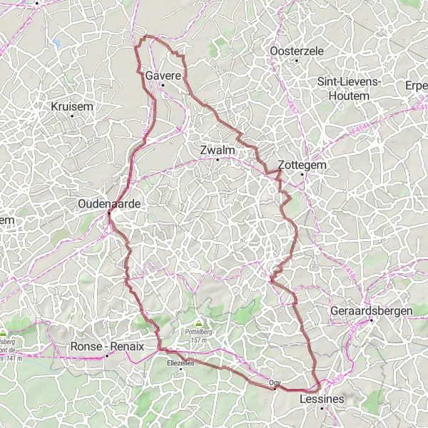 Map miniature of "Challenging Climbs and Breathtaking Views" cycling inspiration in Prov. Oost-Vlaanderen, Belgium. Generated by Tarmacs.app cycling route planner