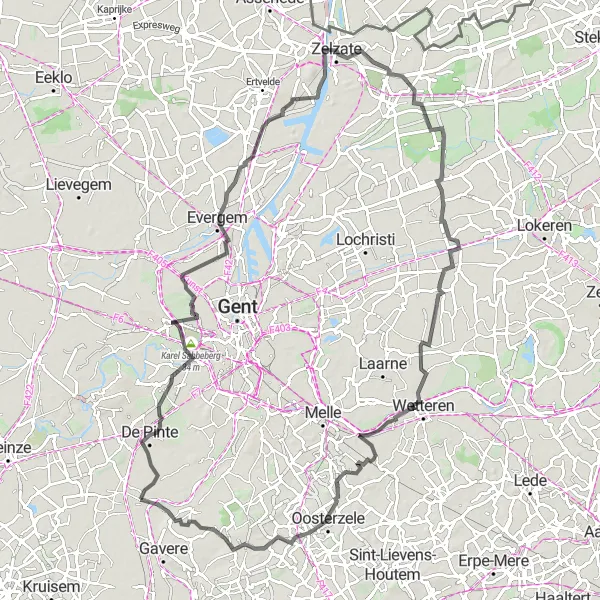 Karten-Miniaturansicht der Radinspiration "Road-Trip durch reizvolle Landschaften" in Prov. Oost-Vlaanderen, Belgium. Erstellt vom Tarmacs.app-Routenplaner für Radtouren