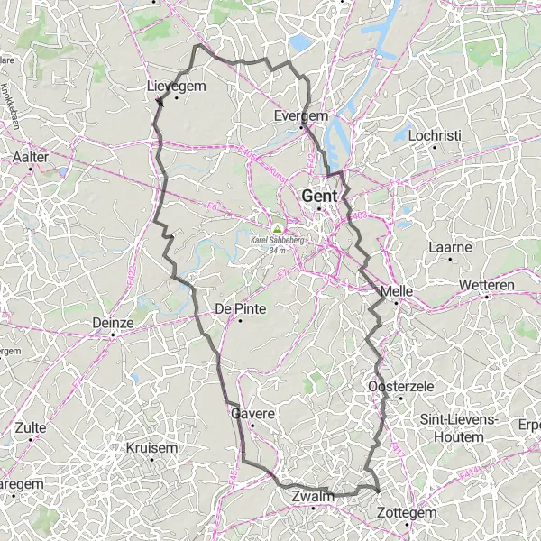 Karten-Miniaturansicht der Radinspiration "Rundtour durch die Umgebung von Elene" in Prov. Oost-Vlaanderen, Belgium. Erstellt vom Tarmacs.app-Routenplaner für Radtouren