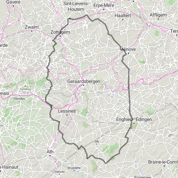 Map miniature of "Challenge and Beauty in West Flanders" cycling inspiration in Prov. Oost-Vlaanderen, Belgium. Generated by Tarmacs.app cycling route planner