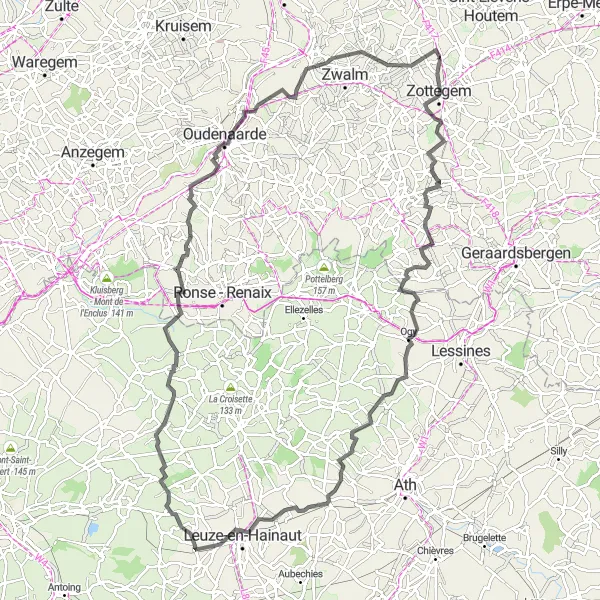 Miniatuurkaart van de fietsinspiratie "Historische fietstocht door Oost-Vlaanderen" in Prov. Oost-Vlaanderen, Belgium. Gemaakt door de Tarmacs.app fietsrouteplanner