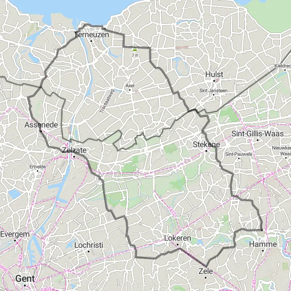 Map miniature of "The Durmen Loop" cycling inspiration in Prov. Oost-Vlaanderen, Belgium. Generated by Tarmacs.app cycling route planner