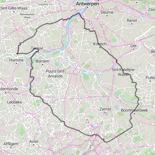 Map miniature of "The Steytelink Route" cycling inspiration in Prov. Oost-Vlaanderen, Belgium. Generated by Tarmacs.app cycling route planner