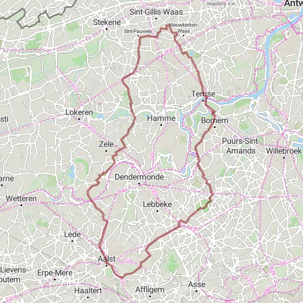 Miniatuurkaart van de fietsinspiratie "Gravelroute door Oost-Vlaanderen" in Prov. Oost-Vlaanderen, Belgium. Gemaakt door de Tarmacs.app fietsrouteplanner